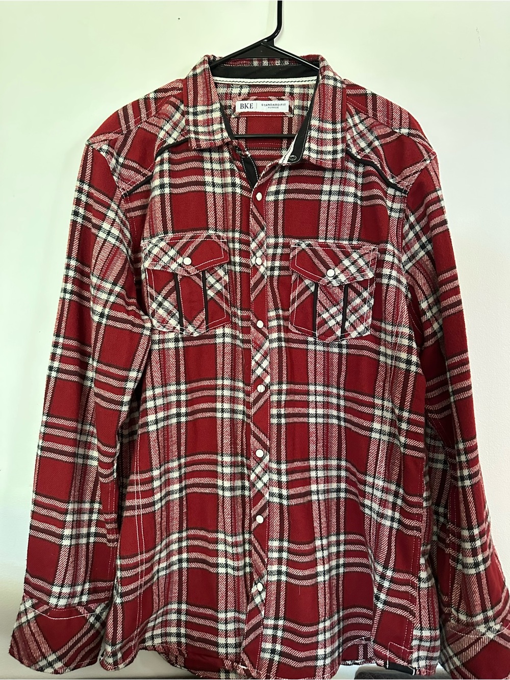 BKE Red and White Plaid Button-Down Shirt - Men's Casual